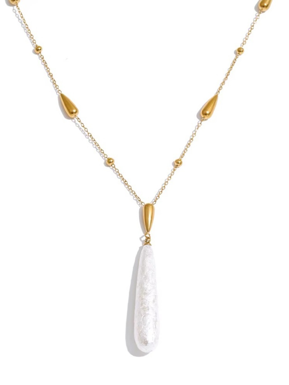 Gold Teardrop Pearl Pendant Necklace - Women Jewelry